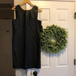 NWT Lauren sheath~W Sz 8; black lightwt denim, leather-look sleeve